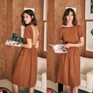 Sezane Odalie Linen Mocha Brown Backless Dress
Women's 6 Midi Pockets Linen
